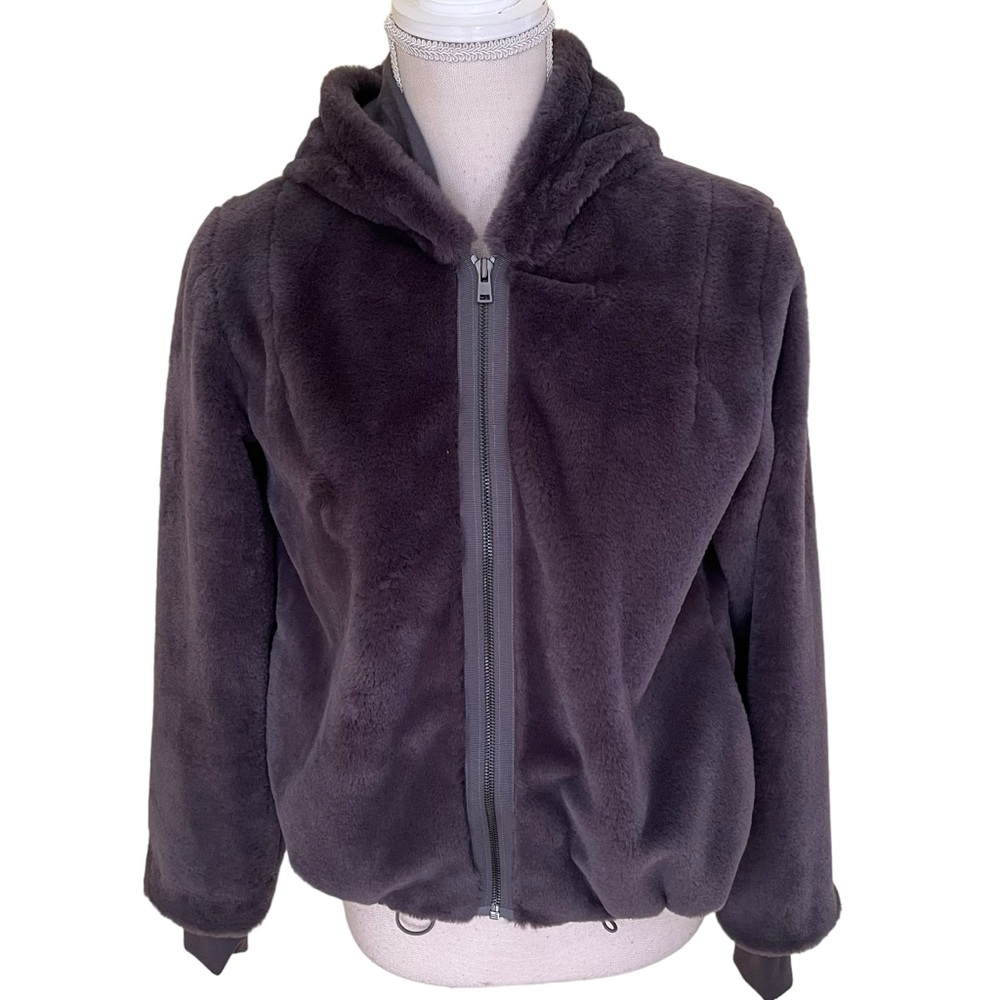 Etcetera Grey Plush Hooded Jacket XS NEW?